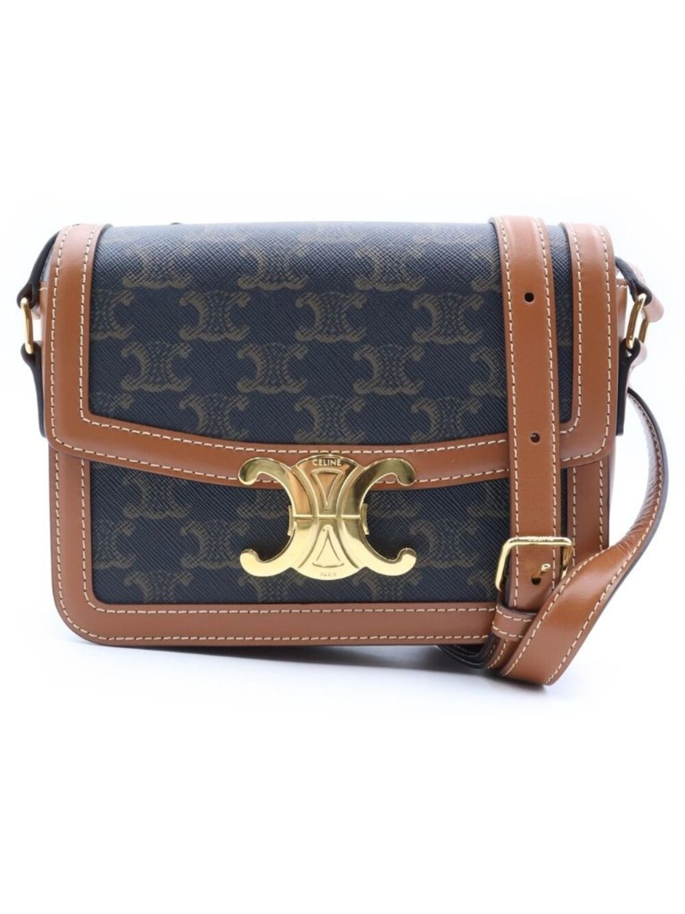 Celine Classic Triomphe Shoulder Bag Brown Leather Gold